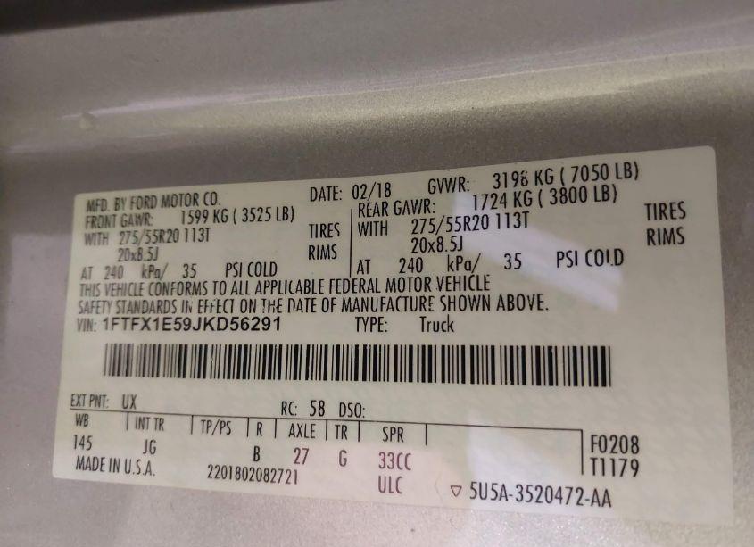 Photo 9 of 2018 Ford F-150 XL (VIN 1FTFX1E59JKD56291)