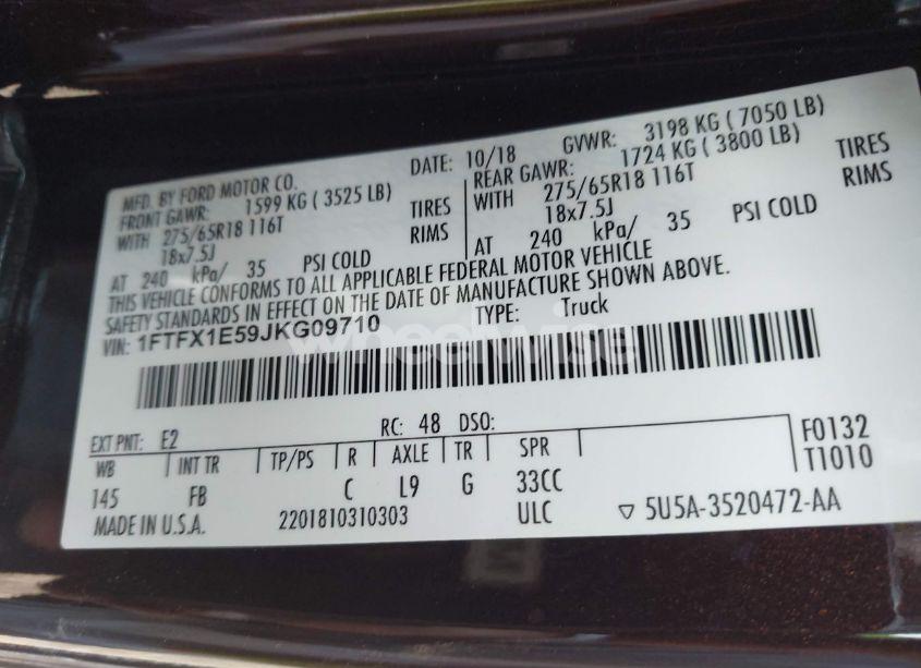 Photo 9 of 2018 Ford F-150 XLT (VIN 1FTFX1E59JKG09710)