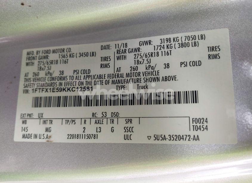Photo 9 of 2019 Ford F-150 XLT (VIN 1FTFX1E59KKC12581)