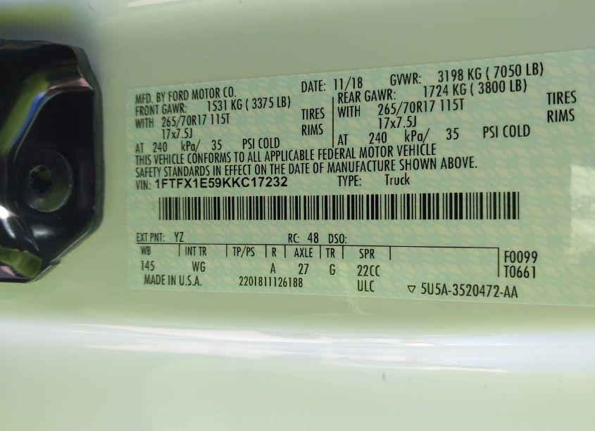 Photo 9 of 2019 Ford F-150 XL (VIN 1FTFX1E59KKC17232)