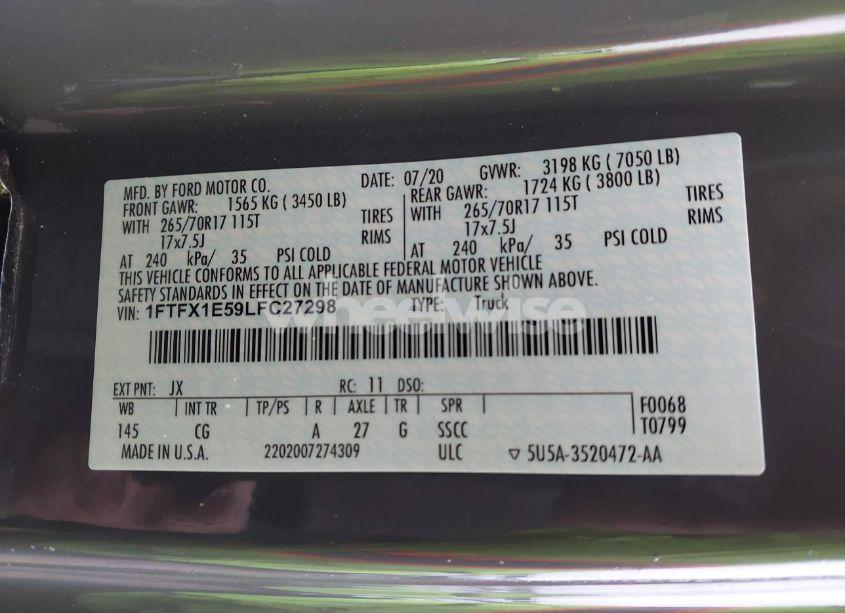 Photo 9 of 2020 Ford F-150 XL (VIN 1FTFX1E59LFC27298)