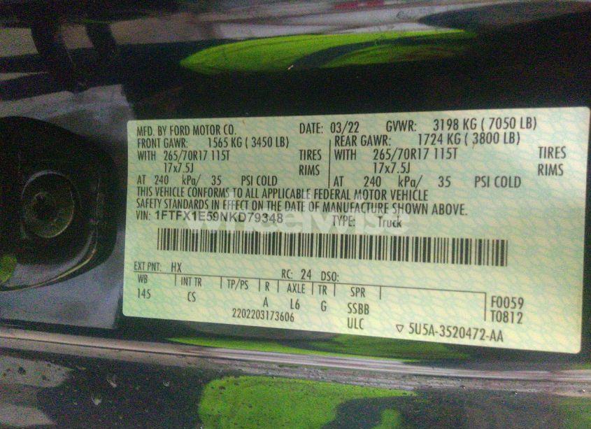 Photo 9 of 2022 Ford F-150 XL (VIN 1FTFX1E59NKD79348)