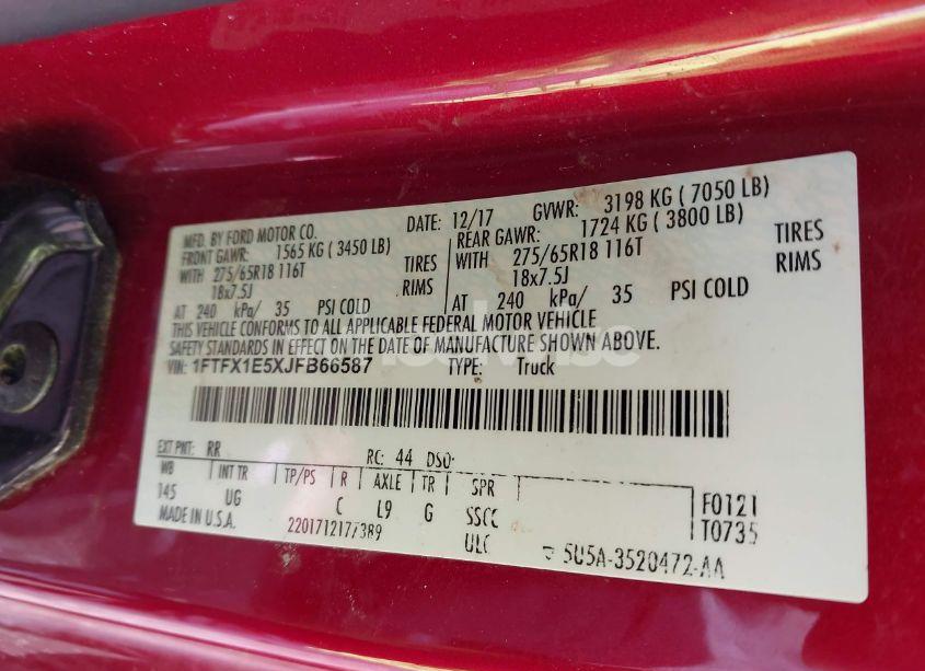 Photo 9 of 2018 Ford F-150 XLT (VIN 1FTFX1E5XJFB66587)