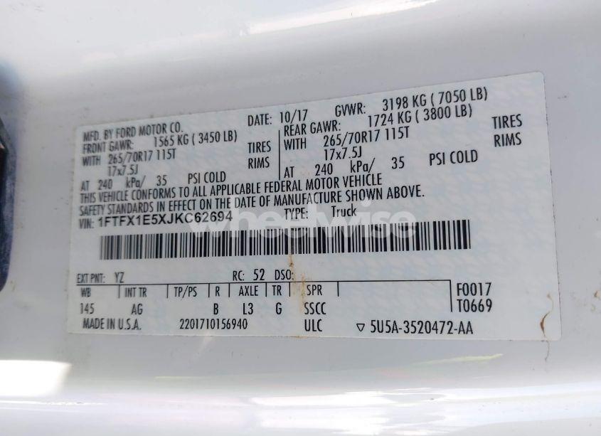 Photo 9 of 2018 Ford F-150 XL (VIN 1FTFX1E5XJKC62694)