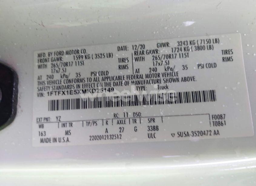 Photo 9 of 2021 Ford F-150 XLT (VIN 1FTFX1E5XMKD25149)