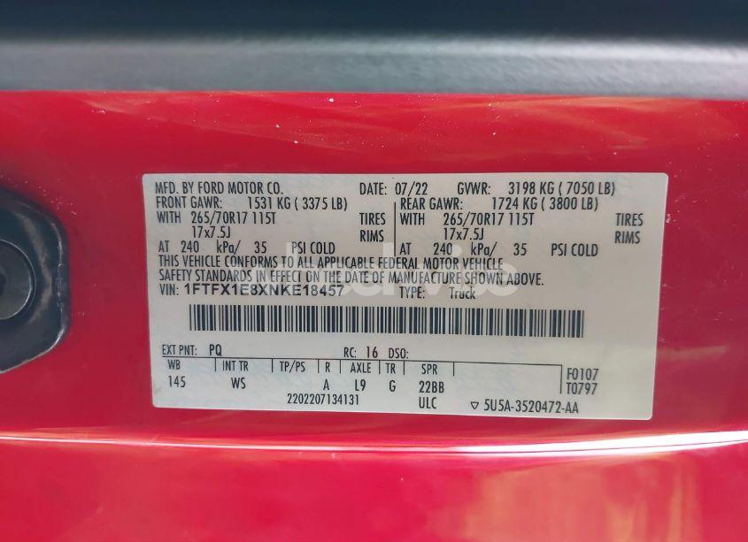 Photo 9 of 2022 Ford F-150 XL (VIN 1FTFX1E8XNKE18457)