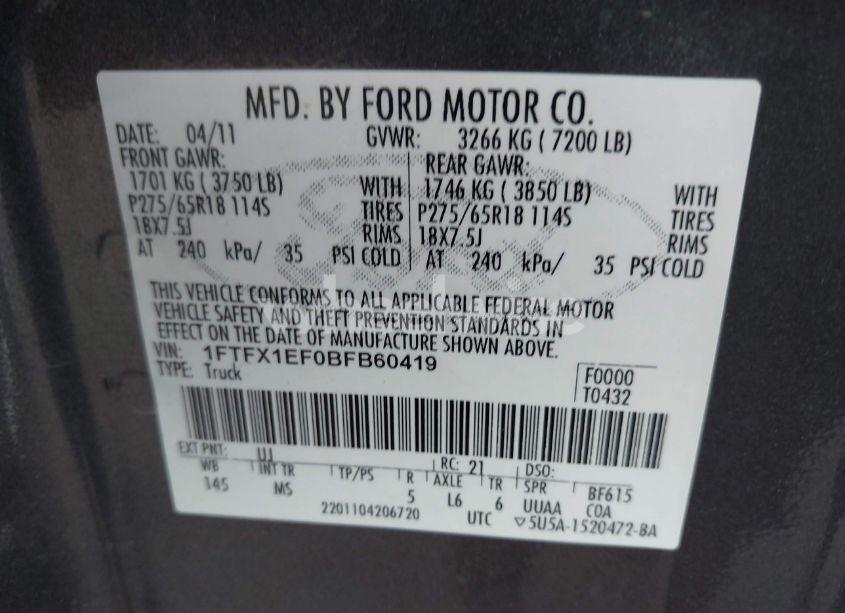 Photo 9 of 2011 Ford F-150 XLT (VIN 1FTFX1EF0BFB60419)