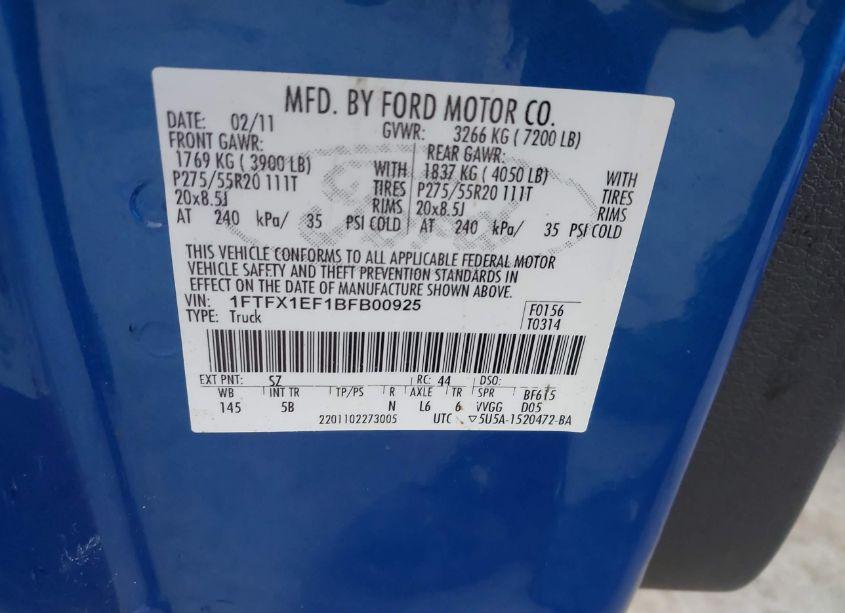 Photo 9 of 2011 Ford F-150 FX4 (VIN 1FTFX1EF1BFB00925)