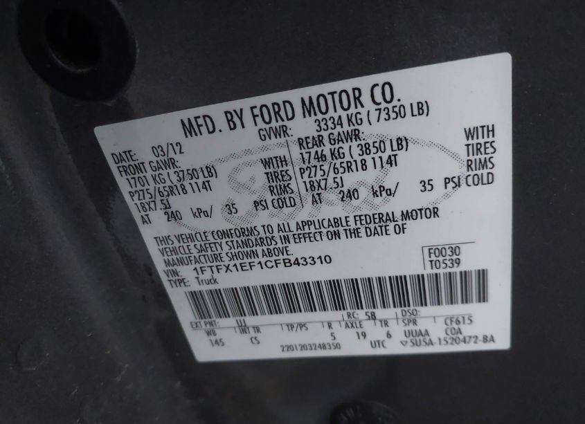 Photo 9 of 2012 Ford F-150 STX (VIN 1FTFX1EF1CFB43310)