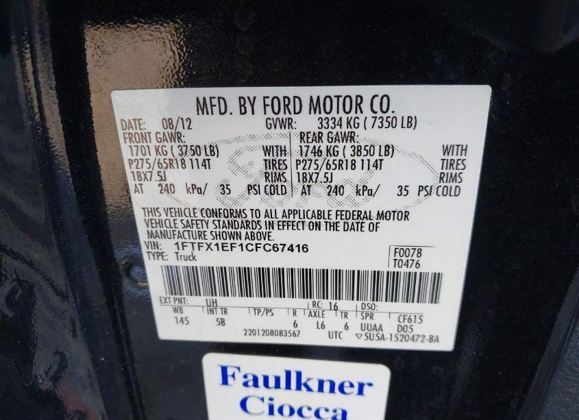 Photo 9 of 2012 Ford F-150 FX4 (VIN 1FTFX1EF1CFC67416)