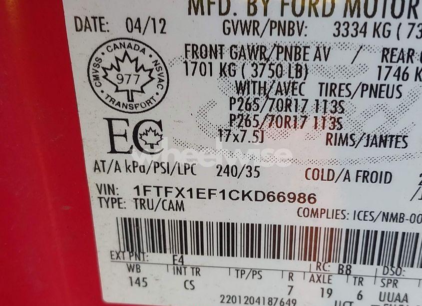 Photo 9 of 2012 Ford F-150 XL (VIN 1FTFX1EF1CKD66986)