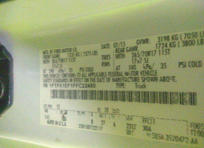 Photo 9 of 2015 Ford F-150 XL (VIN 1FTFX1EF1FFC22450)
