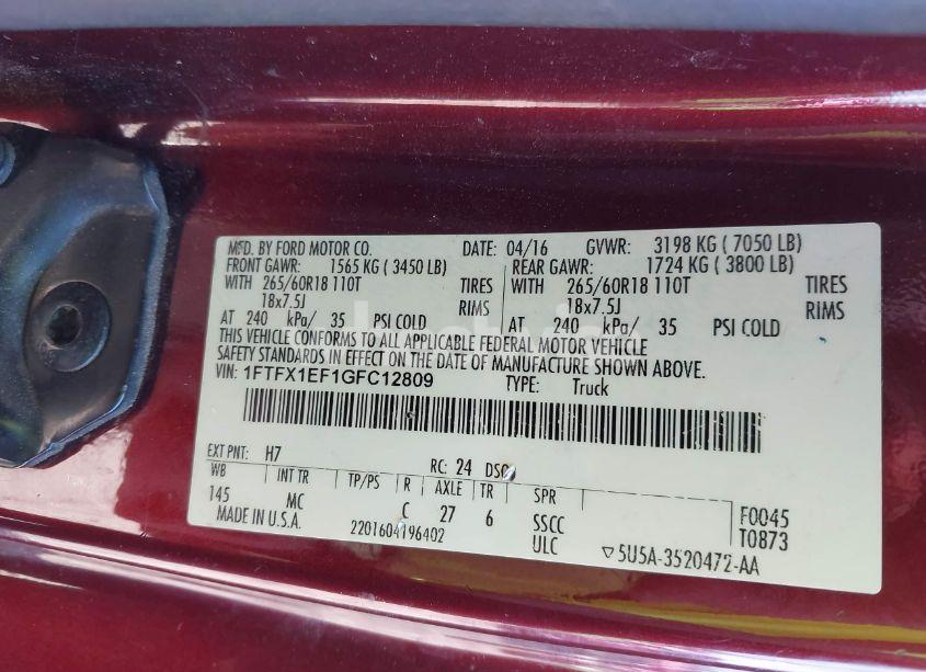 Photo 9 of 2016 Ford F-150 XLT (VIN 1FTFX1EF1GFC12809)