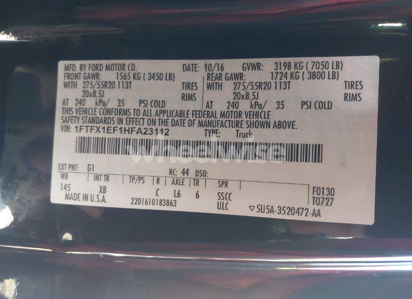 Photo 9 of 2017 Ford F-150 XLT (VIN 1FTFX1EF1HFA23112)