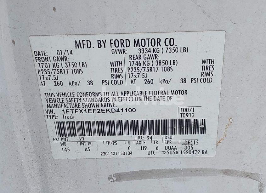 Photo 9 of 2014 Ford F-150 FX4/LARIAT/STX/XL/XLT (VIN 1FTFX1EF2EKD41100)