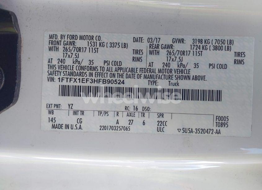 Photo 9 of 2017 Ford F-150 XL (VIN 1FTFX1EF3HFB90524)