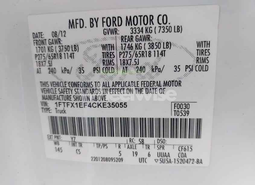 Photo 9 of 2012 Ford F-150 STX (VIN 1FTFX1EF4CKE35055)