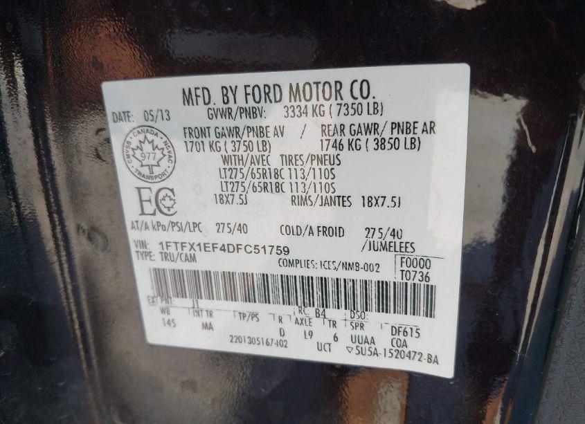 Photo 9 of 2013 Ford F-150 XLT (VIN 1FTFX1EF4DFC51759)