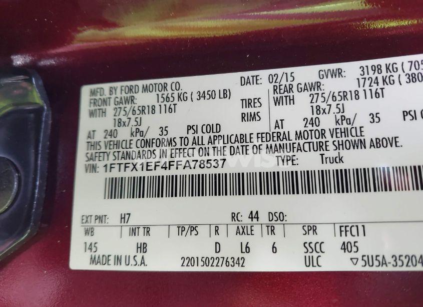 Photo 9 of 2015 Ford F-150 LARIAT (VIN 1FTFX1EF4FFA78537)