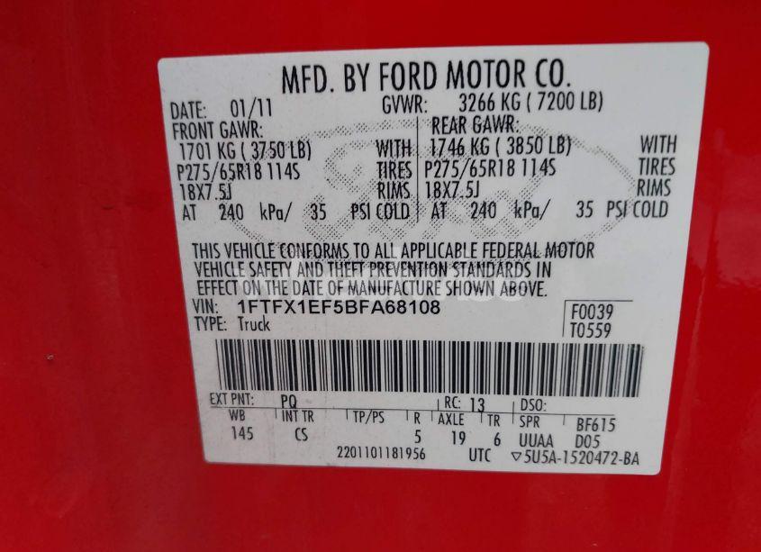 Photo 9 of 2011 Ford F-150 STX (VIN 1FTFX1EF5BFA68108)