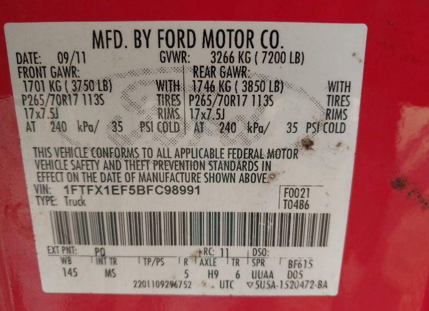 Photo 9 of 2011 Ford F-150 XLT (VIN 1FTFX1EF5BFC98991)