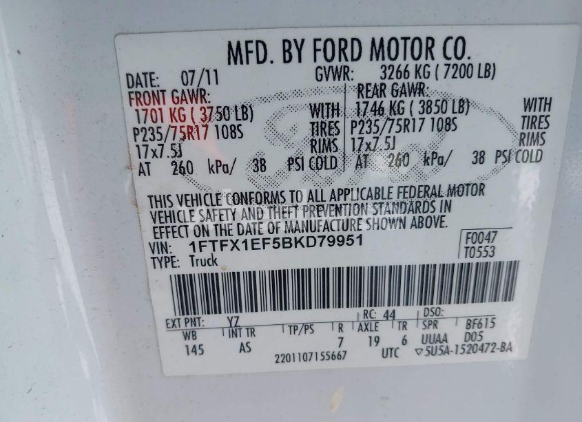 Photo 9 of 2011 Ford F-150 XL (VIN 1FTFX1EF5BKD79951)