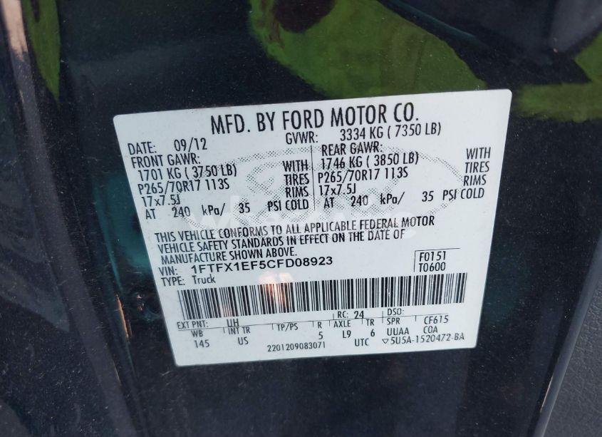 Photo 9 of 2012 Ford F-150 XLT (VIN 1FTFX1EF5CFD08923)