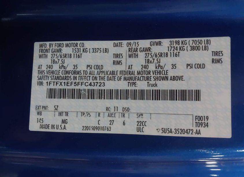 Photo 9 of 2015 Ford F-150 XLT (VIN 1FTFX1EF5FFC43723)