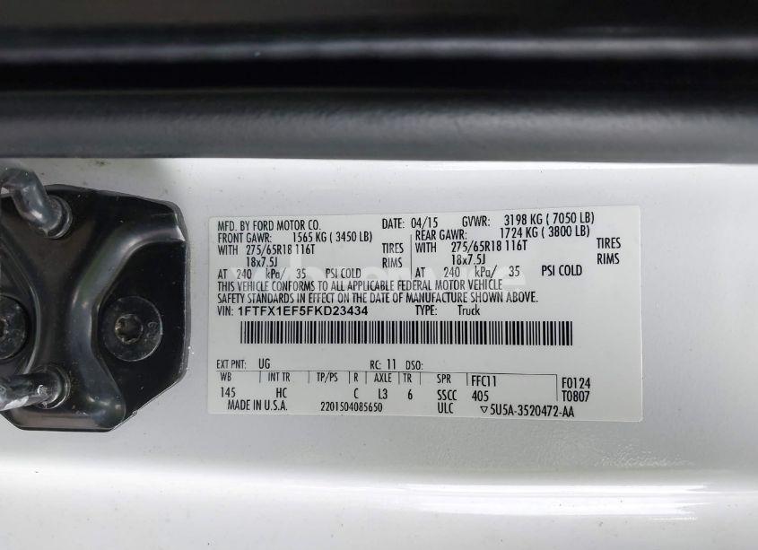 Photo 9 of 2015 Ford F-150 LARIAT (VIN 1FTFX1EF5FKD23434)