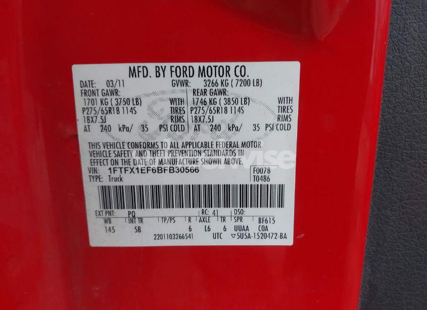 Photo 9 of 2011 Ford F-150 FX4 (VIN 1FTFX1EF6BFB30566)