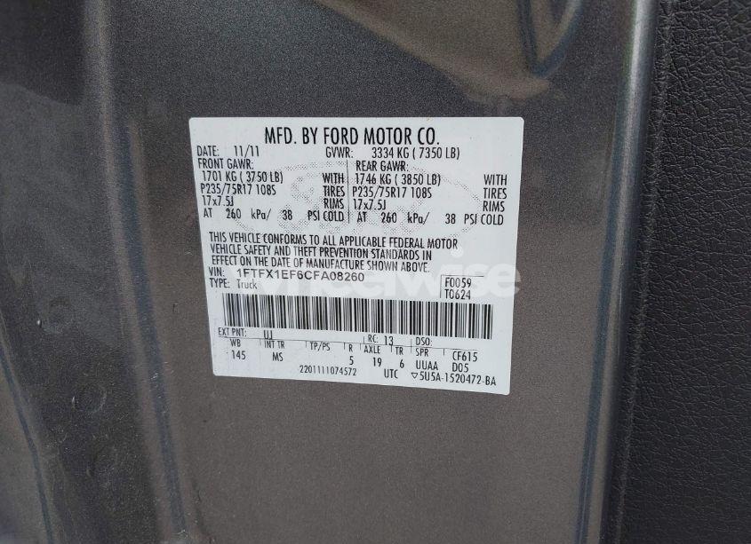 Photo 9 of 2012 Ford F-150 XLT (VIN 1FTFX1EF6CFA08260)