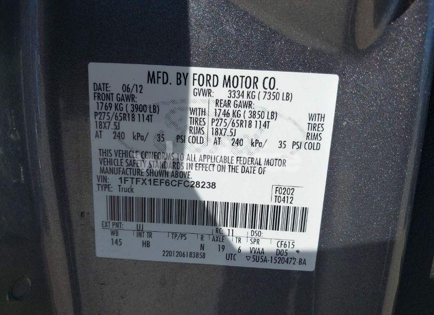 Photo 9 of 2012 Ford F-150 LARIAT (VIN 1FTFX1EF6CFC28238)