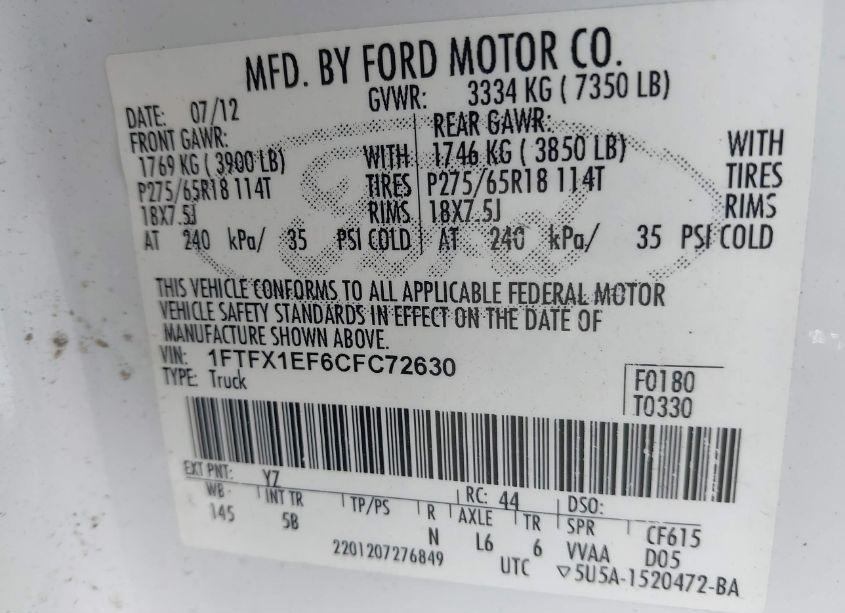 Photo 9 of 2012 Ford F-150 FX4 (VIN 1FTFX1EF6CFC72630)