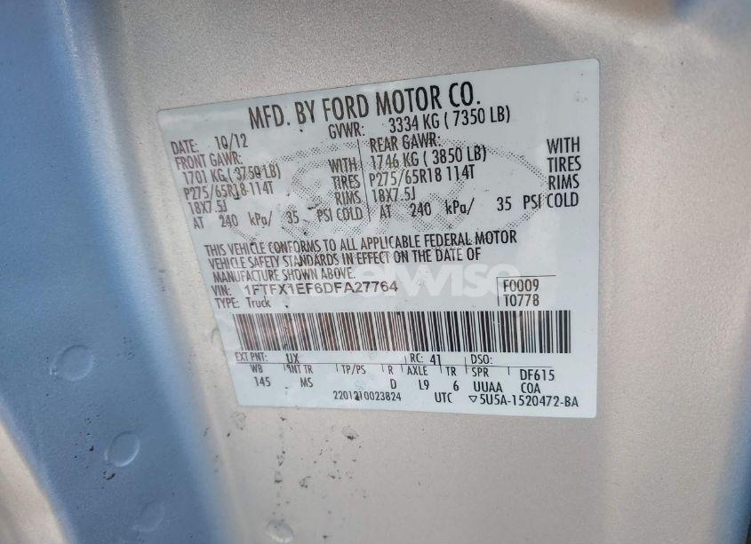 Photo 9 of 2013 Ford F-150 XLT (VIN 1FTFX1EF6DFA27764)