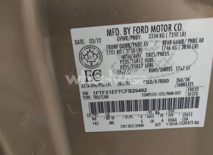 Photo 9 of 2012 Ford F-150 XLT (VIN 1FTFX1EF7CFB29492)