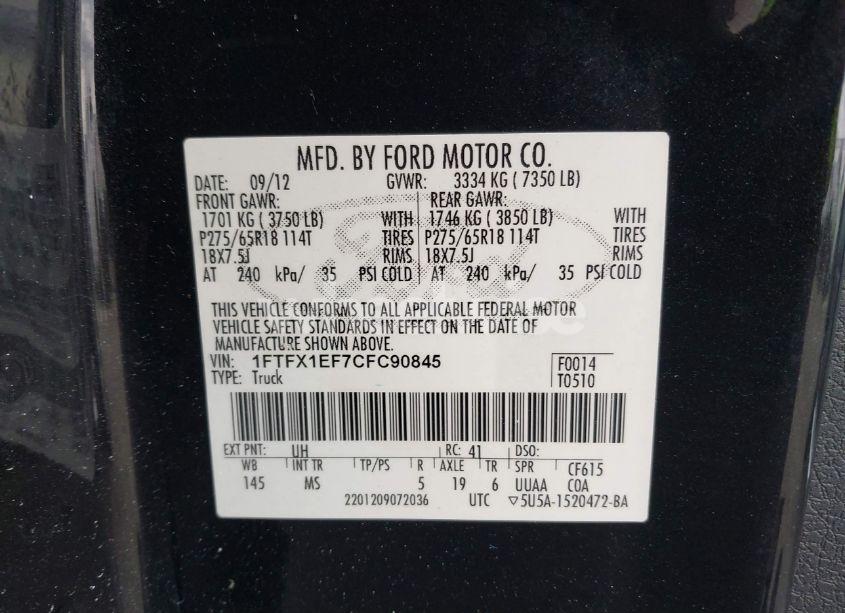 Photo 9 of 2012 Ford F-150 XLT (VIN 1FTFX1EF7CFC90845)