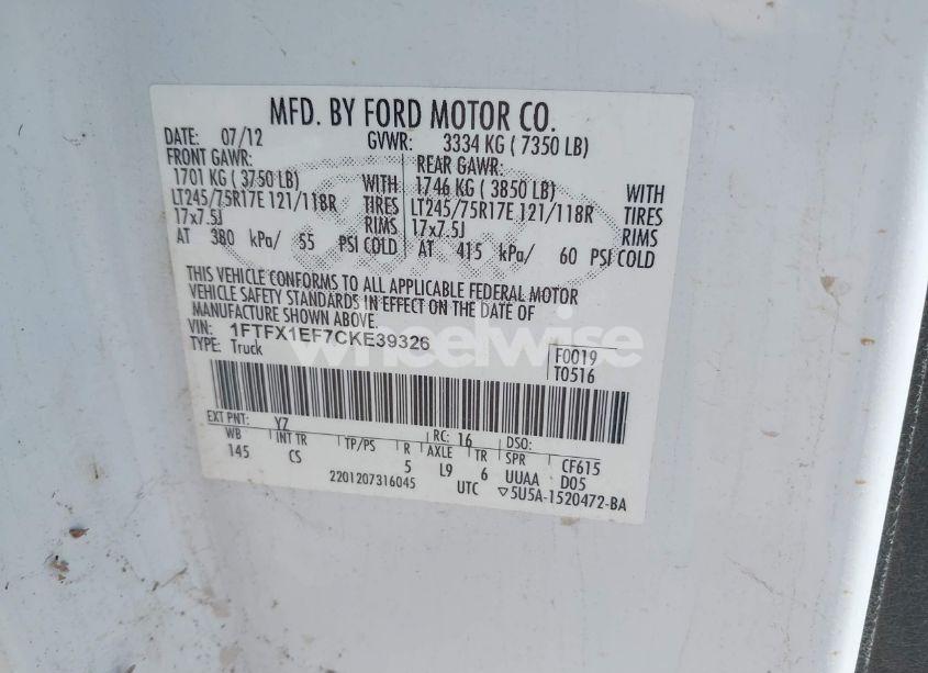 Photo 9 of 2012 Ford F-150 XL (VIN 1FTFX1EF7CKE39326)