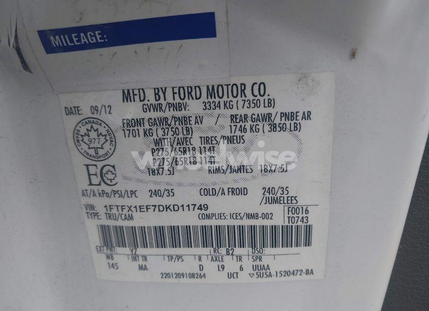 Photo 9 of 2013 Ford F-150 XLT (VIN 1FTFX1EF7DKD11749)