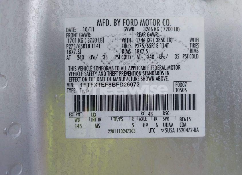 Photo 9 of 2011 Ford F-150 XLT (VIN 1FTFX1EF8BFD26072)