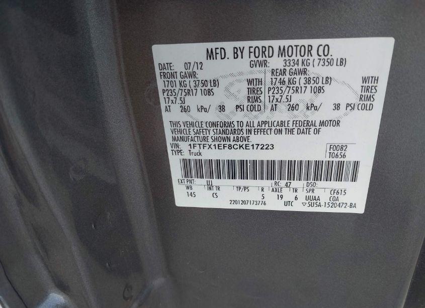 Photo 9 of 2012 Ford F-150 STX (VIN 1FTFX1EF8CKE17223)