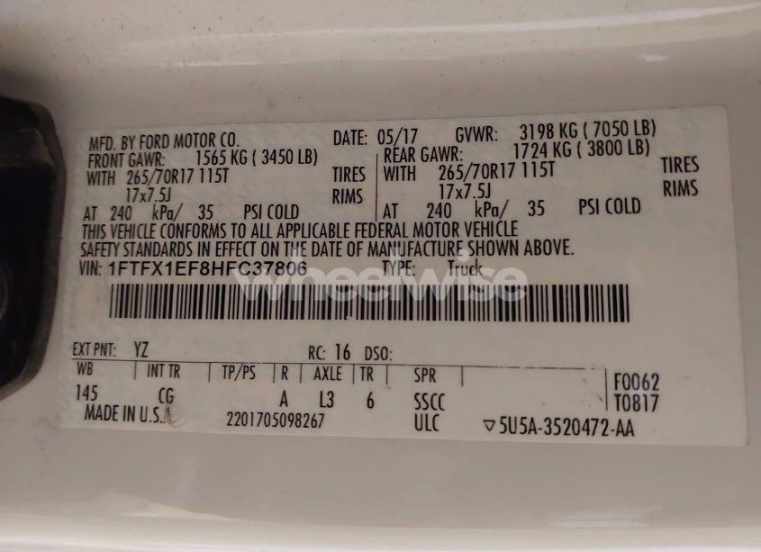 Photo 9 of 2017 Ford F-150 XL (VIN 1FTFX1EF8HFC37806)