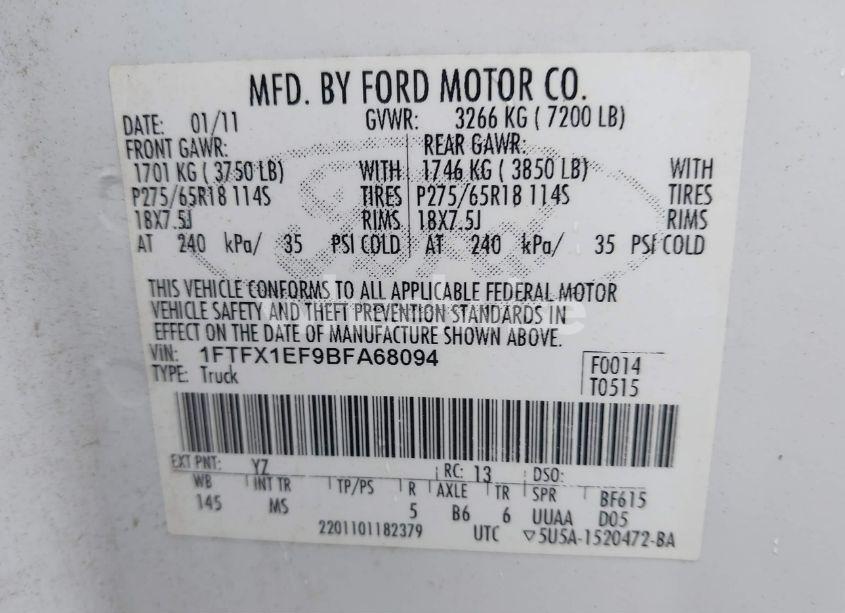 Photo 9 of 2011 Ford F-150 XLT (VIN 1FTFX1EF9BFA68094)