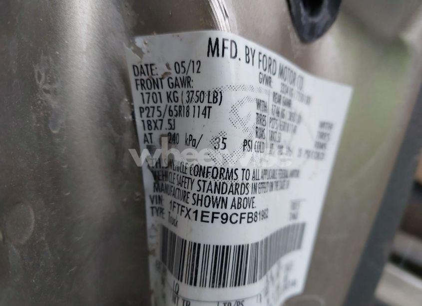 Photo 9 of 2012 Ford F-150 XLT (VIN 1FTFX1EF9CFB81982)