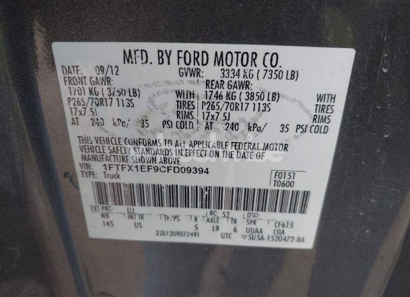 Photo 9 of 2012 Ford F-150 XLT (VIN 1FTFX1EF9CFD09394)