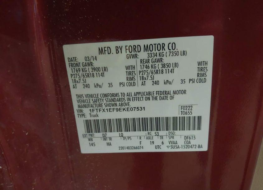 Photo 9 of 2014 Ford F-150 LARIAT (VIN 1FTFX1EF9EKE07531)