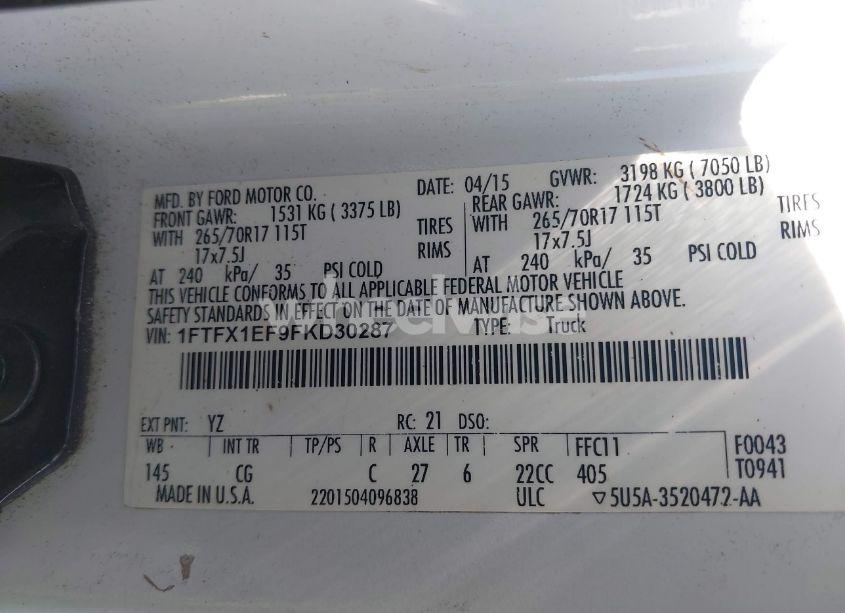 Photo 9 of 2015 Ford F-150 XL (VIN 1FTFX1EF9FKD30287)