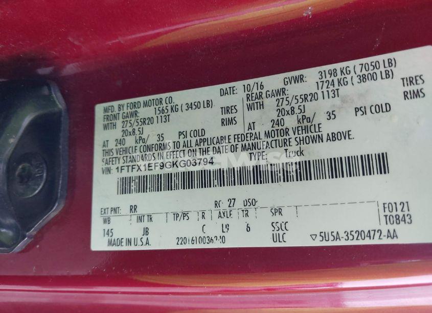 Photo 9 of 2016 Ford F-150 XLT (VIN 1FTFX1EF9GKG03794)