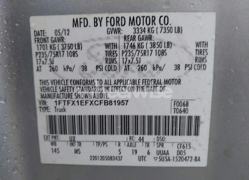 Photo 9 of 2012 Ford F-150 XLT (VIN 1FTFX1EFXCFB81957)