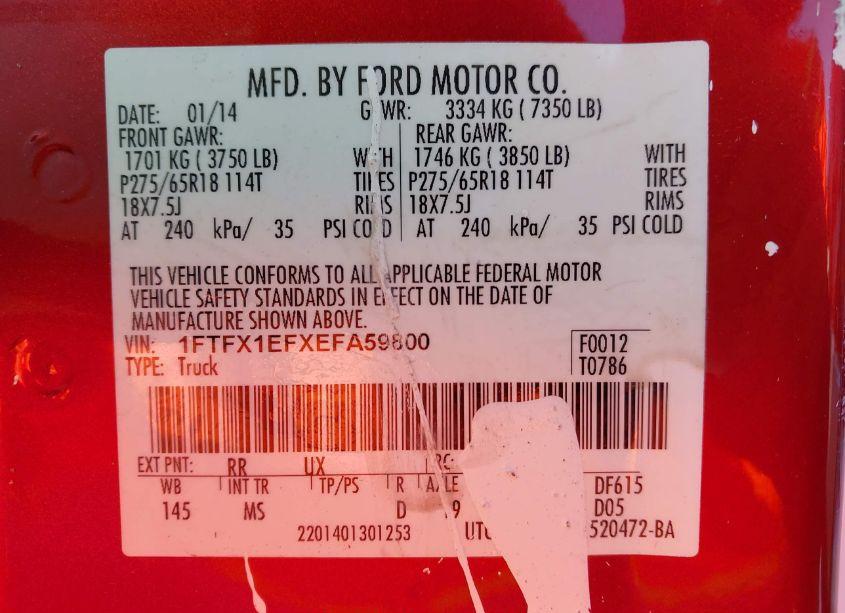 Photo 9 of 2014 Ford F-150 XLT (VIN 1FTFX1EFXEFA59800)