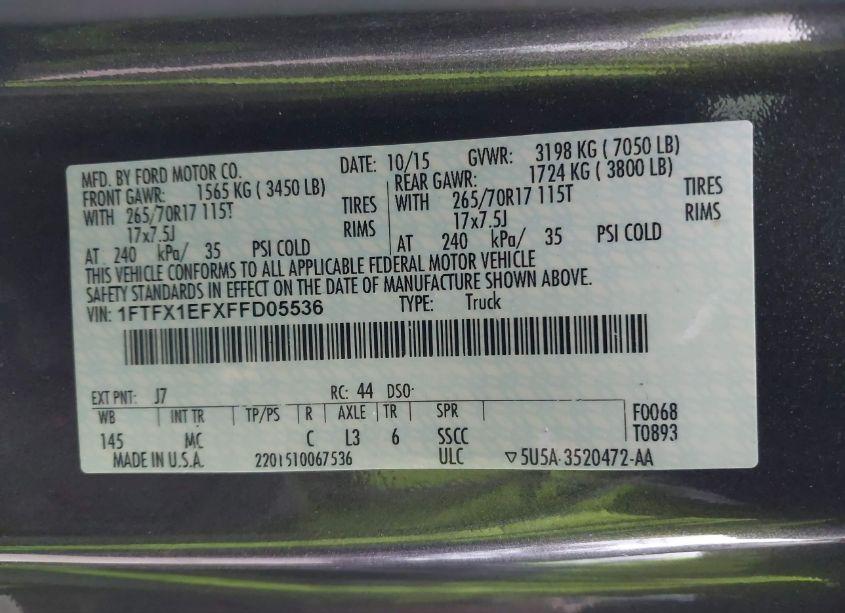 Photo 9 of 2015 Ford F-150 XLT (VIN 1FTFX1EFXFFD05536)